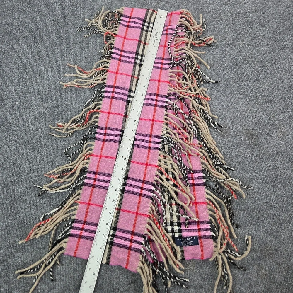 Burberry London Happy Double Fringe Scarf 100% Cashmere Magenta Pink